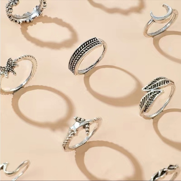 Boho Leaf Moon Gemstone Ring Set 11pc - Picture 4 of 5